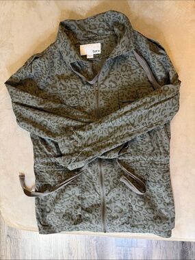 Bar III Olive Leopard Print Utility Jacket